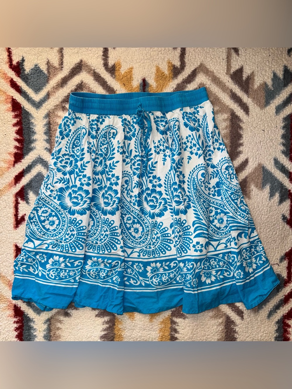 Vintage Turquoise and White Paisley Circle Skirt